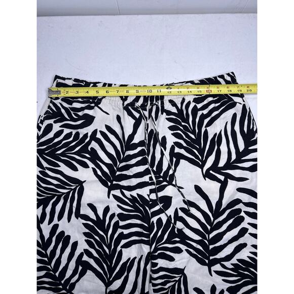 H&M LINEN-BLEND BOTANICAL PULL-ON PANTS IN BLACK AND WHITE. SIZE XL NWT - Picture 6 of 6